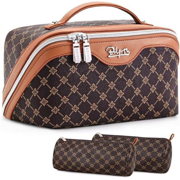 Travel Makeup Bag Set for Women 3 Pcs Large Cosmetic Organizer Vegan Leather - Picture 7 of 7